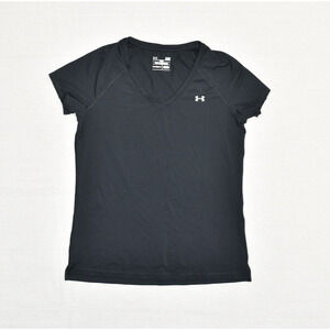Under Armour Women T Shirt Top Short Sleeve Polyester Black Size M Fitted Heatge